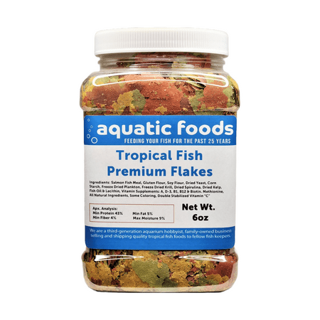 Tropical Fish Premium Flakes for All Community Tropical Fish, Cichlids and Pond Fish. Aquatic Foods Premium Flakes…6oz Med Jar