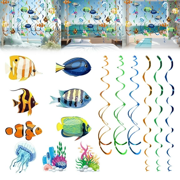 Tropical Fish Spiral Hanging Decoration Ocean-Themed Children'S Birthday Baby Shower Party Ceiling Swirl Hanging Decoration - Desktop Ornament - Desktop Dress Up