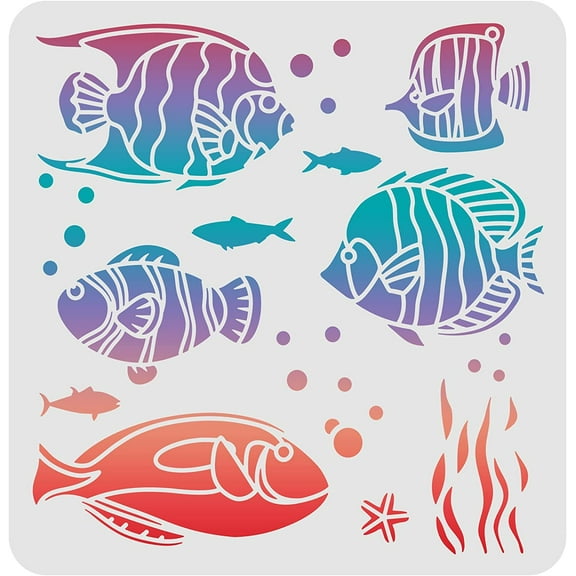 Tropical Fish Stencil 11.8x11.8 inch Fish Stencils for Painting Reusable Sea Animal Stencil Sea Creatures Stencil Ocean Theme Stencil DIY