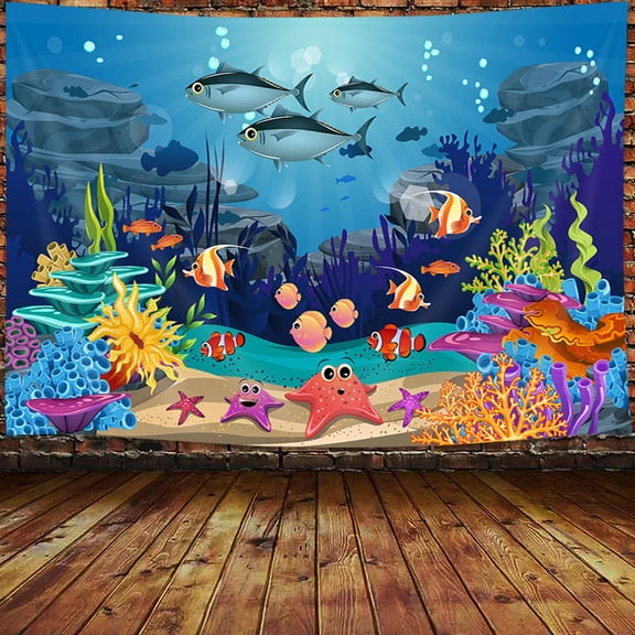 Tropical Fish Tapestry, Ocean Under Water World Tropical Fish Coral Reef Coastal Tapestries, Funny Blue Kids Tapestry Wall Hanging, Marine Life Tapestry for Bedroom Living Room Dorm College (60X40)