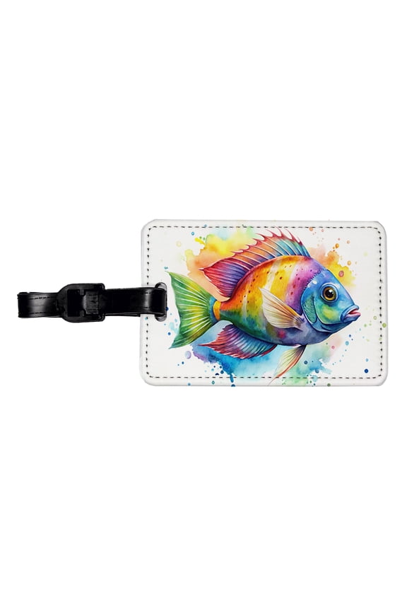 Tropical Fish Watercolor Design Faux Leather Travel Luggage Tag