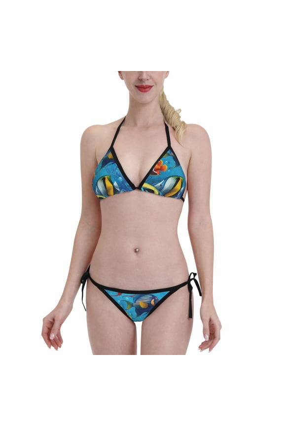 Tropical Fish Women's Bikini Set Two Piece Swimsuit Triangle Bathing Suit Adjustable Beach Swimwear