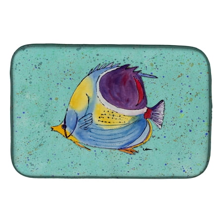 Tropical Fish on Teal Dish Drying Mat