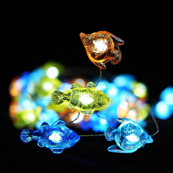 Tropical Fishes Decorative String Lights, 14ft 40 LED 8 Modes Cool White Weatherproof Battery Operated Ocean Theme Lights for Bedrooms Parties Weddings Gardens with Remote and Timer