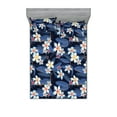 thumbnail image 1 of Tropical Fitted Sheet & Pillow Sham Set, Aloha Hawaii Feels Hibiscus Flowers with Pastel Colors Petals Print, Decorative Printed 3 Piece Bedding Decor, Full, Dark Lavender Coral White, by Ambesonne, 1 of 2