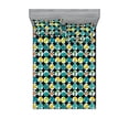 thumbnail image 1 of Tropical Fitted Sheet & Pillow Sham Set, Continuous Flowers and Leaves in Circular Shapes Modern Jungle Pattern, Decorative Printed 3 Piece Bedding Decor, Queen, Teal Mustard and Black, by Ambesonne, 1 of 1