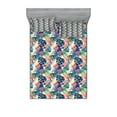 thumbnail image 1 of Tropical Fitted Sheet & Pillow Sham Set, Flowers and Leaves of Exotic Plants Tropic Jungle Rainforest Theme Pattern, Decorative Printed 6 Piece Bedding Decor Set, King, Multicolor, by Ambesonne, 1 of 3