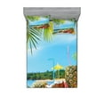 thumbnail image 1 of Tropical Fitted Sheet & Pillow Sham Set, Fresh Summer Fruits Coconut and Pineapple Drinks at Exotic Beach Palm Trees, Decorative Printed 6 Piece Bedding Decor Set, King, Blue Green Brown, by Ambesonne, 1 of 3