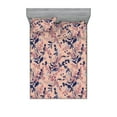 thumbnail image 1 of Tropical Fitted Sheet & Pillow Sham Set, Japanese Vibe Flowers Boho with Leaf Silhouettes Romantic Autumn Print, Decorative Printed 3 Piece Bedding Decor, King, Dark Indigo Coral Pink, by Ambesonne, 1 of 2