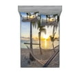 thumbnail image 1 of Tropical Fitted Sheet & Pillow Sham Set, Paradise Beach Hammock and Coconut Palm Trees Horizon Coast Vacation Scenery, Decorative Printed 6 Piece Bedding Decor Set, Queen, Multicolor, by Ambesonne, 1 of 3