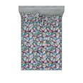 thumbnail image 1 of Tropical Fitted Sheet & Pillow Sham Set, Pastel-Colored Continuous Exotic Leaves Watercolor Ornament Art, Decorative Printed 3 Piece Bedding Decor, Calking, Soft Pink and Cadet Blue, by Ambesonne, 1 of 2