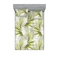 thumbnail image 1 of Tropical Fitted Sheet & Pillow Sham Set, Repetitive Exotic Palm Leaves Pattern Grungy Watercolor Illustration, Decorative Printed 3 Piece Bedding Decor, King, Yellow Green Pale Grey, by Ambesonne, 1 of 2