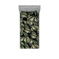 thumbnail image 1 of Tropical Fitted Sheet & Pillow Sham Set, Repetitive Overlapped Palm Leaves Illustrations on Monochrome Back, Decorative Printed 2 Piece Bedding Decor, Twinxl, Reseda Green Dark Purple, by Ambesonne, 1 of 1