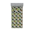 thumbnail image 1 of Tropical Fitted Sheet & Pillow Sham Set, Toucans Parrots Bird Print with Exotic Foliage on Monochrome Geometric Back, Decorative Printed 2 Piece Bedding Decor, Twinxl, Green Multicolor, by Ambesonne, 1 of 2