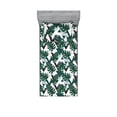 thumbnail image 1 of Tropical Fitted Sheet & Pillow Sham Set, Triangles with Monstera Leaves Geometric Exotic Art on Plain Back, Decorative Printed 2 Piece Bedding Decor, Twin, Laurel Green and Dark Grey, by Ambesonne, 1 of 2