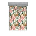 thumbnail image 1 of Tropical Fitted Sheet & Pillow Sham Set, Watercolor Style Monstera Palm Banana Leaves Plain Back Fashion Art, Decorative Printed 3 Piece Bedding Decor, Calking, Blush Coral and Caramel, by Ambesonne, 1 of 2