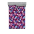 thumbnail image 1 of Tropical Fitted Sheet & Pillow Sham Set, Watercolor Style Repetitive Pattern of Pineapples Vintage Ornament, Decorative Printed 3 Piece Bedding Decor, King, Dark Magenta Pale Green, by Ambesonne, 1 of 2