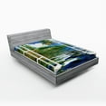 thumbnail image 1 of Ambesonne Tropical Fitted Sheet, Sea Palms Exotic Village, Queen Size, Green and Sea Blue, 1 of 2