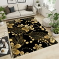 thumbnail image 1 of Tropical Five-Petal Flower Banana Leaves Area Rugs, Anti-Slip Carpet On Black Background, Distressed Carpet Easy Care Good Water Absorption Apply To Cafe Office Door Mats Porch 5x6ft, 1 of 6