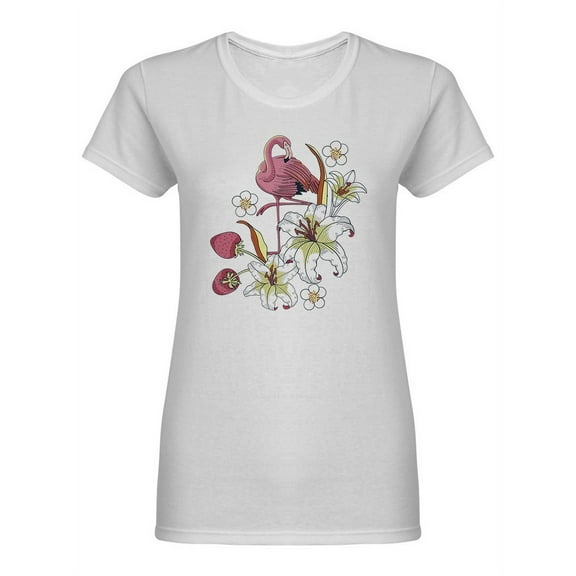 Tropical Flamingo And Flowers Shaped T-Shirt Women -Image by Shutterstock, Female Small