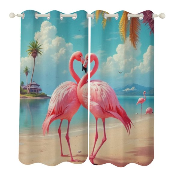 Tropical Flamingo Beach Love Luxury Window Curtains Blinds for Living Room Kids Bedroom Bathroom Kicthen Door Home Decor 2 Panels
