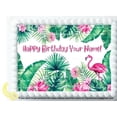 thumbnail image 1 of Tropical Flamingo Birthday Edible Icing Image Cake Topper, by Tnct., 1 of 4