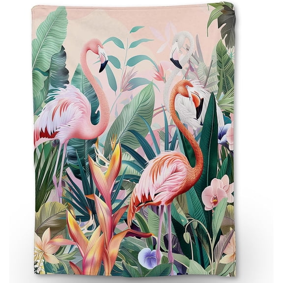 Tropical Flamingo Blanket, Soft, Cozy, Lightweight and Fuzzy Flannel Throw Blankets - Ideal for Couch, Bed, Travel, and Outdoor Use - Fluffy Home Decor with Exquisite Flamingo Design 60"x50"