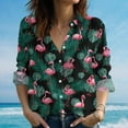 thumbnail image 1 of Tropical Flamingo Blouse Shirt For Women, Tropical Bird Print Beach Shirt,Cute Summer Shirt, Gift For Her, Button Up Shirt, Blouses Tops Women, 1 of 2