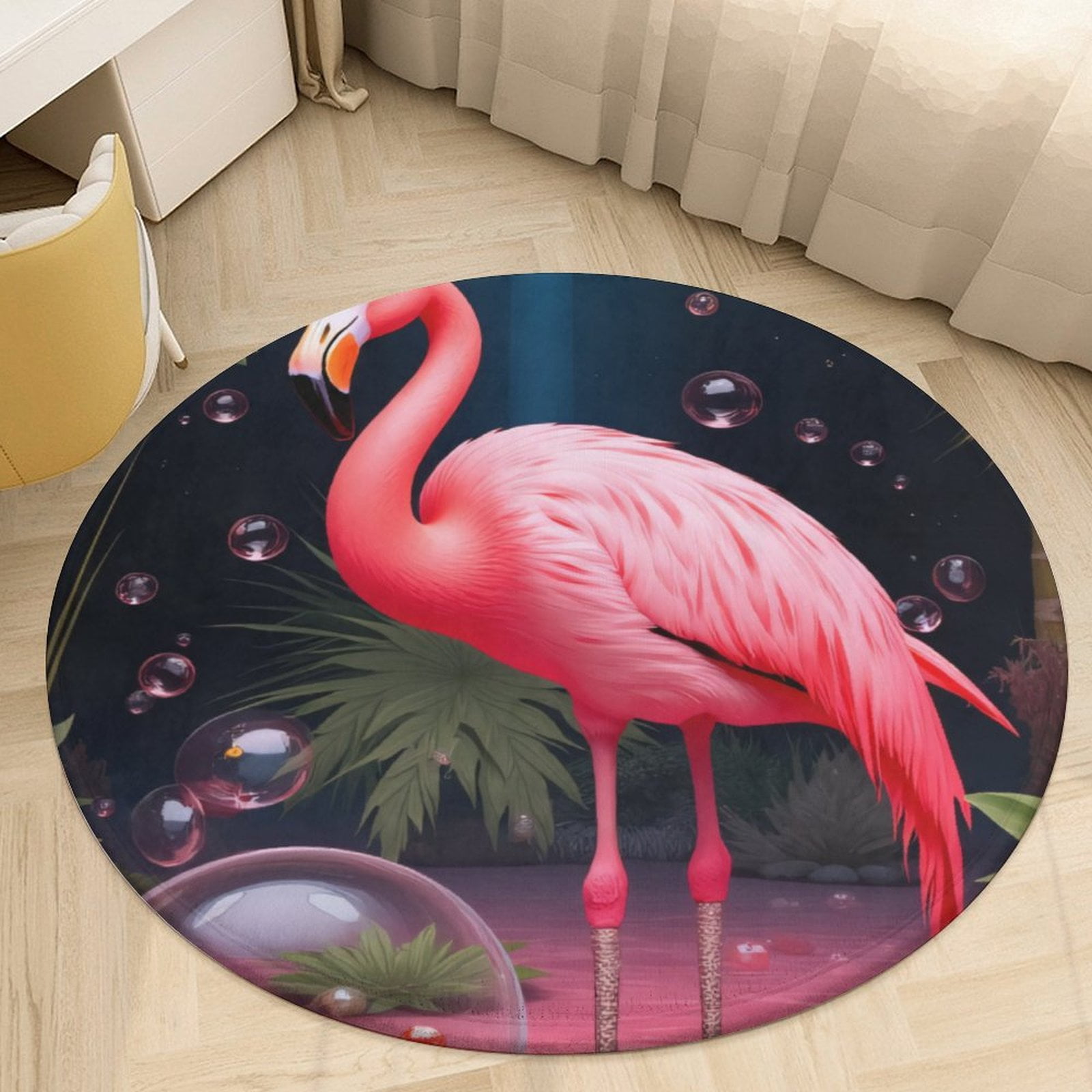 Tropical Flamingo Bubbles Art Round Area Rugs for Bedroom Living Room ...