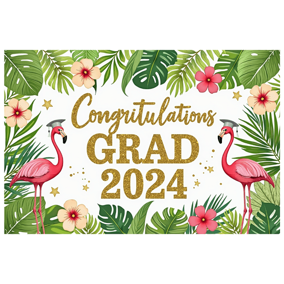 Tropical Flamingo Congratulations Banner Graduation Party Decorations for School Ceremony Celebration Event