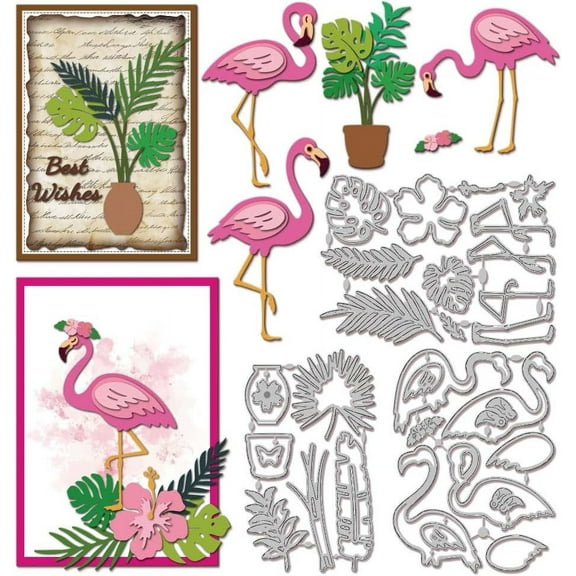 Tropical Flamingo Cutting Dies Metal Flower Leaves Die Cuts Hibiscus Pot Cutting Embossing Templates for Scrapbooking Crafts Paper Cards Making for DIY Flamingo Shape
