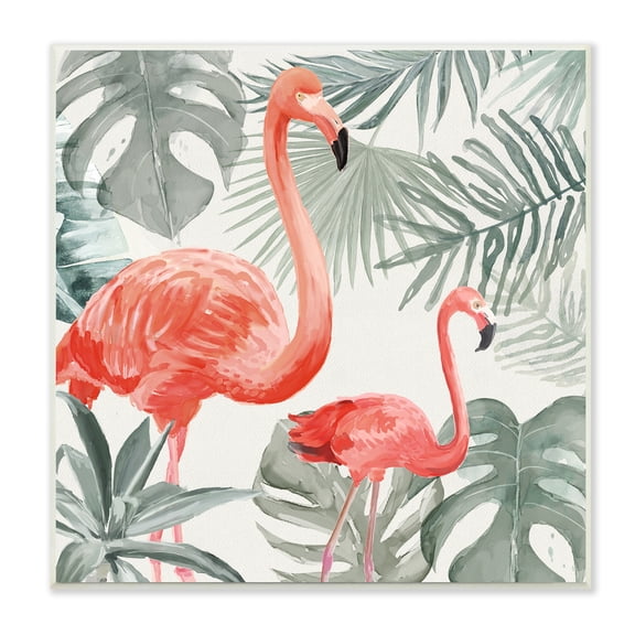 Tropical Flamingo Family Pink Birds Monstera Palm Leaves Animals & Insects Painting Unframed Art Print Wall Art