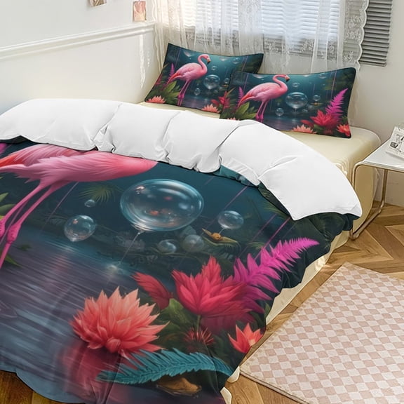Tropical Flamingo Fantasy Garden Duvet Cover Set Bedding Set Polyester Quilt Cover for Bedroom Decoration