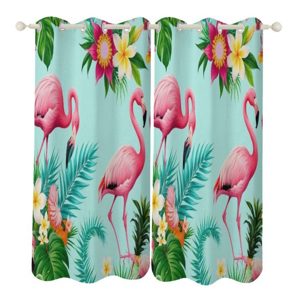 Tropical Flamingo Floral Pattern 2pcs Blackout Curtains For Living Room Bedroom Grommet Top Window Set for Left And Right Biparting Open