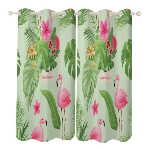 Tropical Flamingo Floral Pattern 2pcs Blackout Curtains For Living Room Bedroom Grommet Top Window Set for Left And Right Biparting Open