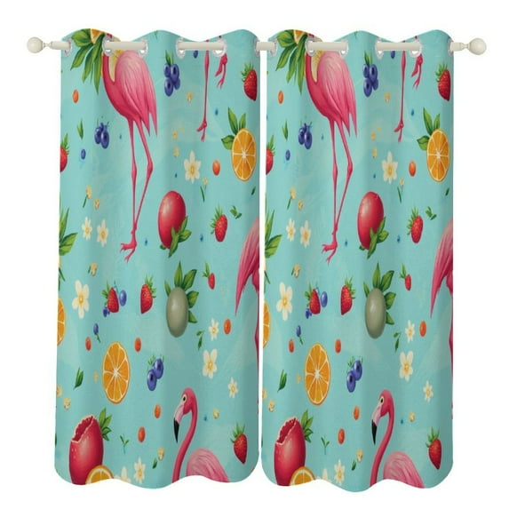 Tropical Flamingo Fruit Pattern 2pcs Blackout Curtains For Living Room Bedroom Grommet Top Window Set for Left And Right Biparting Open