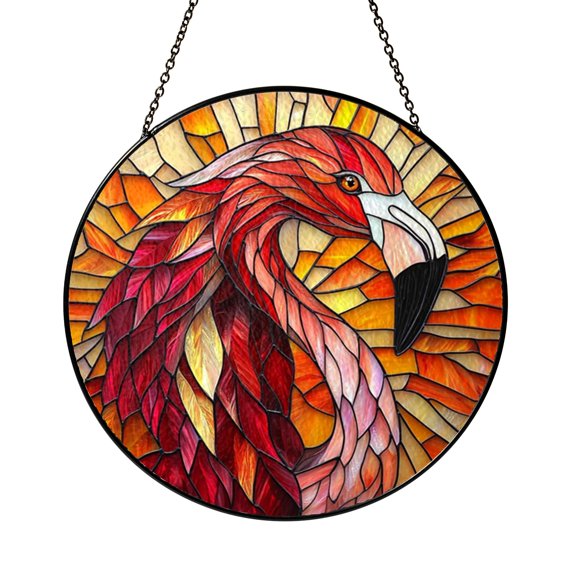 Tropical Flamingo Glass Style Window Hanging