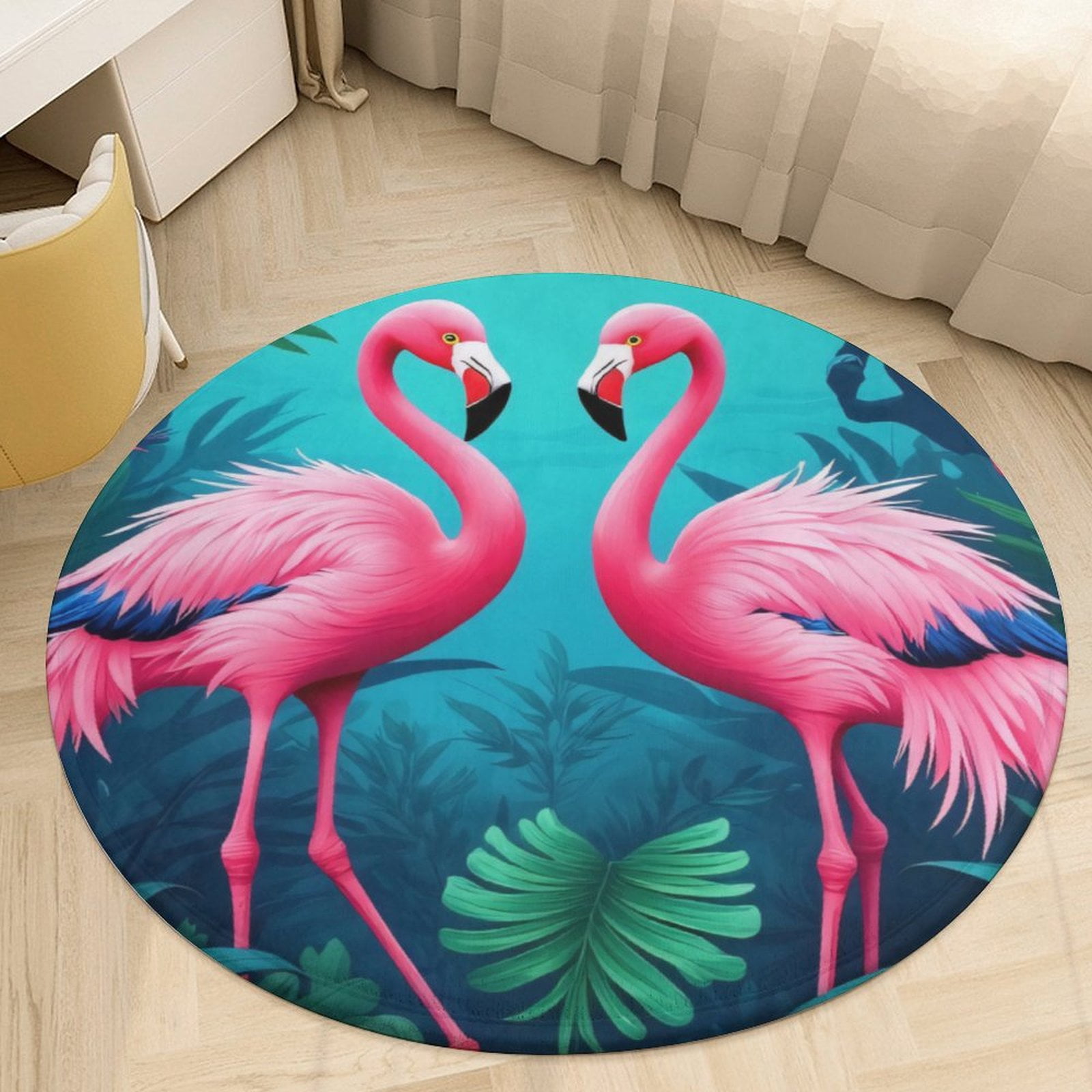 Tropical Flamingo Jungle Print Round Area Rugs for Bedroom Living Room ...