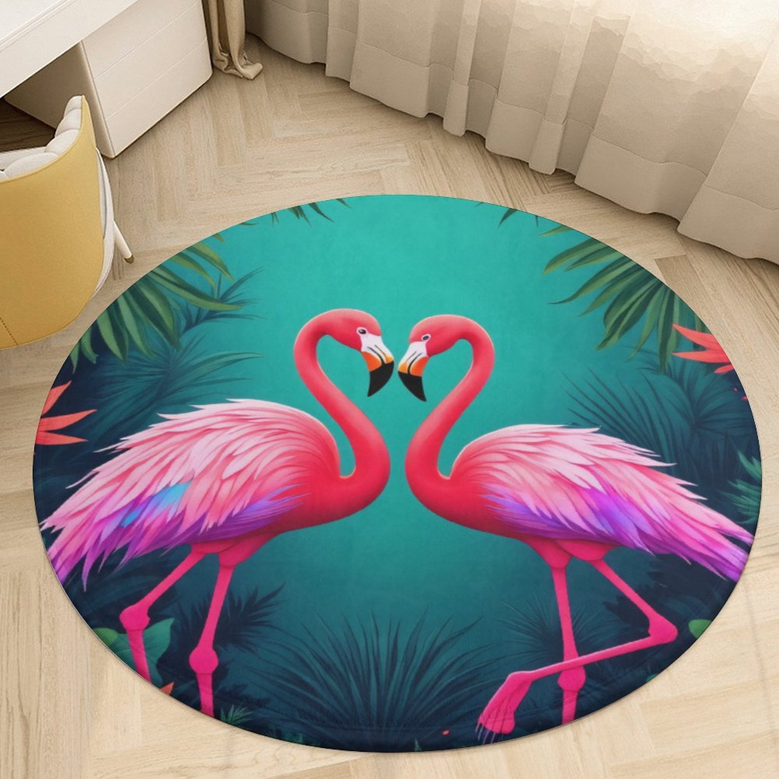 Tropical Flamingo Love Round Area Rugs for Bedroom Living Room, 4FT ...