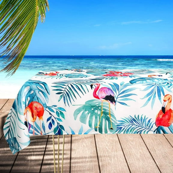 Tropical Flamingo Palm Leaf Table Cloth,Summer Outdoor Waterproof Table Cover 60 x 102 for Tropical Party Decorations,Perfect for Kitchen Dinner, Restaurant ,Outdoor Beach,Holiday Picnic
