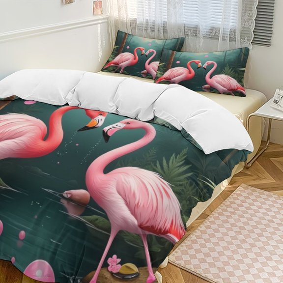 Tropical Flamingo Paradise(1)-1 Duvet Cover Set Themed Multicolor Polyester Bedding Set for Bedroom Decoration