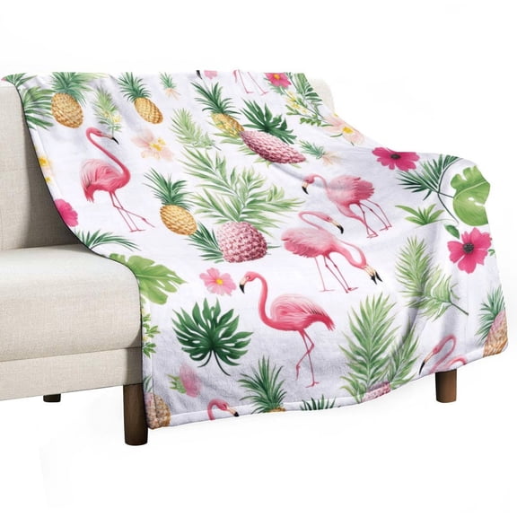 Tropical Flamingo Pineapple Pattern Blanket Soft Throw Warm Lightweight Plush Blanket for Couch Bed Sofa