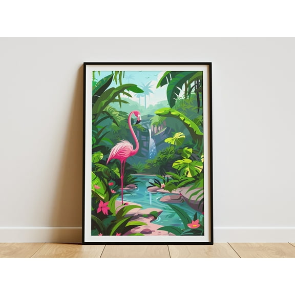 Tropical Flamingo Poster Wall Art Print Jungle Art Print Pink Flamingo Art Print Home Decor Bedroom Decor Modern Wall Art - Poster Unframed