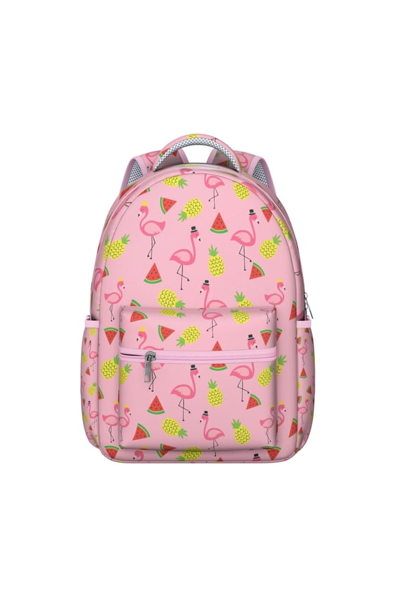 Tropical Flamingo Print Backpack - Waterproof College Bookbag with Sunglass Holder, Padded Laptop Compartment for High School Students