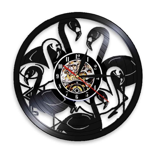 Tropical Flamingo Quartz Exclusive Wall Clock Animals Laser Etched Decor Clock Watch Minimalist Modern Vinyl Record Wall Clock Without LED