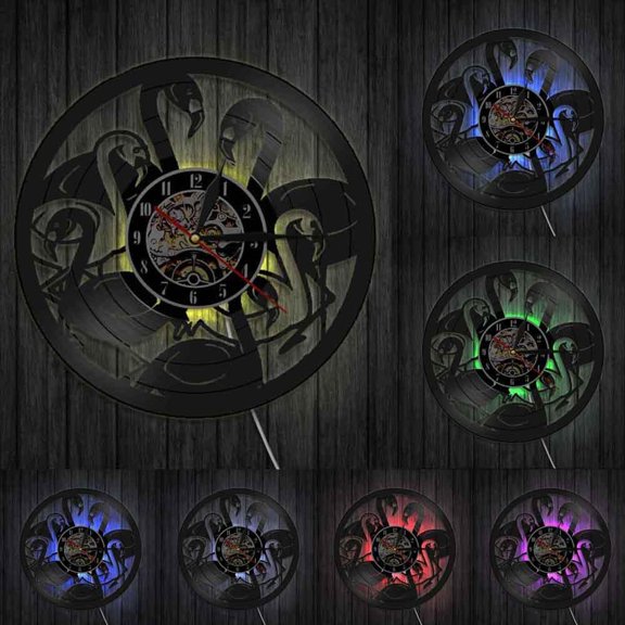 Tropical Flamingo Quartz Exclusive Wall Clock Animals Laser Etched Decor Clock Watch Minimalist Modern Vinyl Record Wall Clock