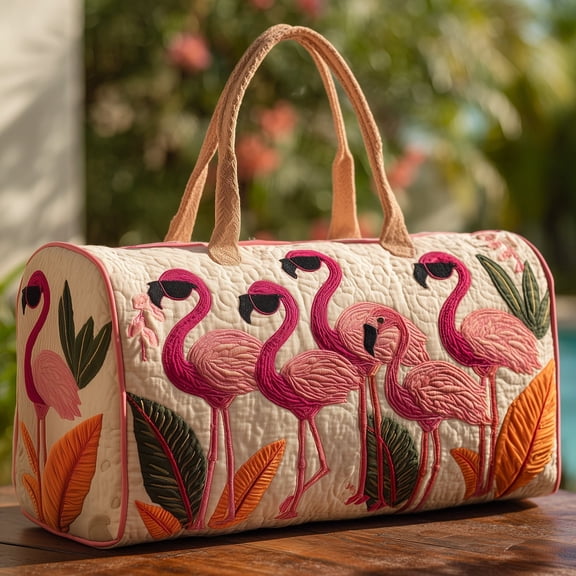 Tropical Flamingo Quilt Duffle Bag with Adjustable Strap,Travel Weekender Bag