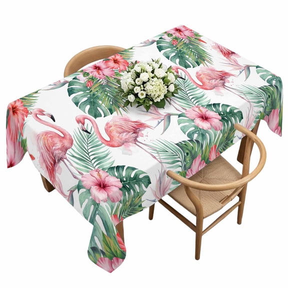 Tropical Flamingo Rectangle Tablecloth Pink Floral Leaves Green Summer Botanical Waterproof Wrinkle Free Soft Table Cloth Spill-Proof Washable Table Cover for Dining Party Picnic 60 x 120 Inch