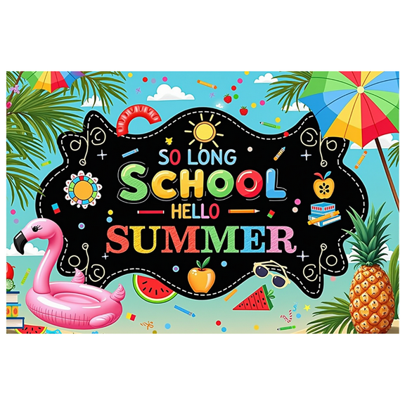 Tropical Flamingo School Summer Beach Banner Pineapple So Long School Hello Summer for Graduation Party Pool Beach Party Vacation