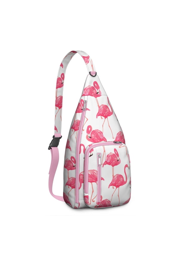 Tropical Flamingo Sling Backpack – Boho Watercolor Pink Flamingo Crossbody Bag for Women, Lightweight Vintage Floral Hiking Shoulder Bag for Travel & Beach